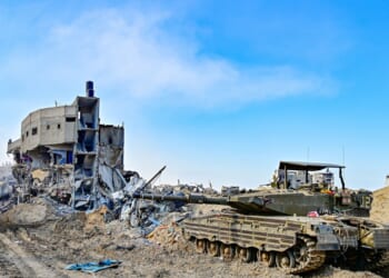 Ruins of Gaza and an Israeli tank.