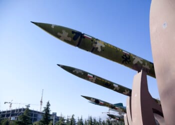 Iranian missile sit on display.