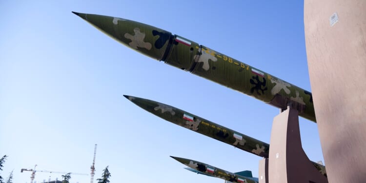 Iranian missile sit on display.