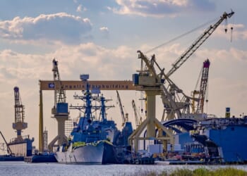 A ship under construction.