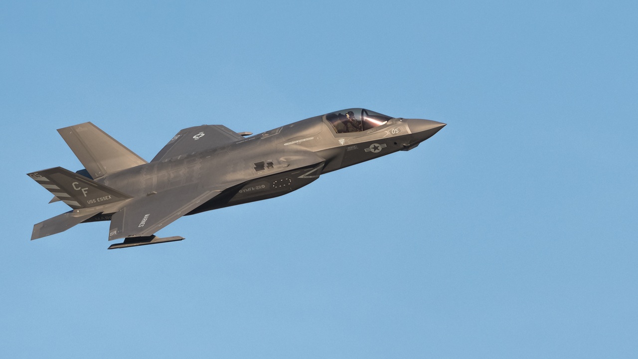 An F-35 Lightning II fighter jet in flight.