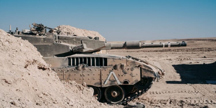 An Israel Defense Force Merkava Mark 3 tank in training.