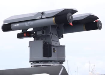 Spike ER missiles mounted on a Rafael Typhoon MLS-ER Remote Weapons System on board an MPAC Mk.