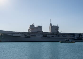 A side view of Italy's Trieste aircraft carrier.