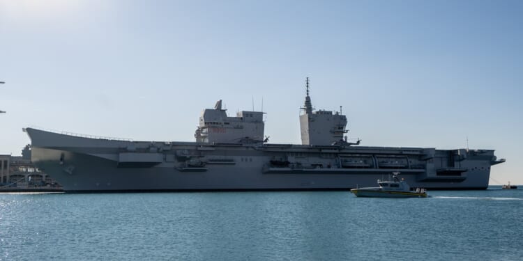 A side view of Italy's Trieste aircraft carrier.