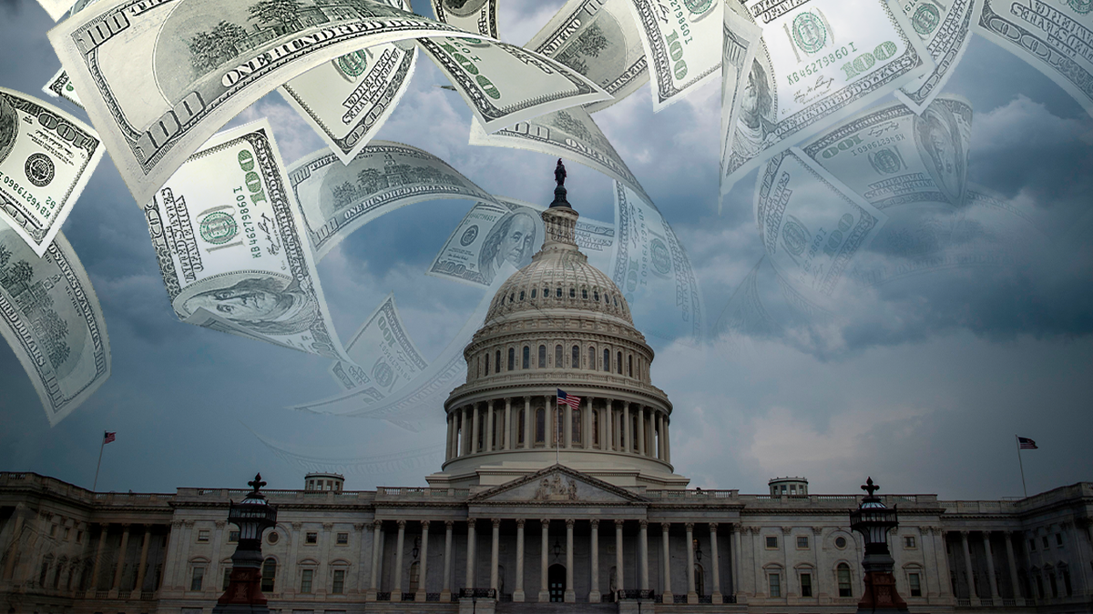 Capitol building with falling money