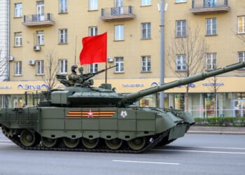 A Russian T-80BVM tank on parade.