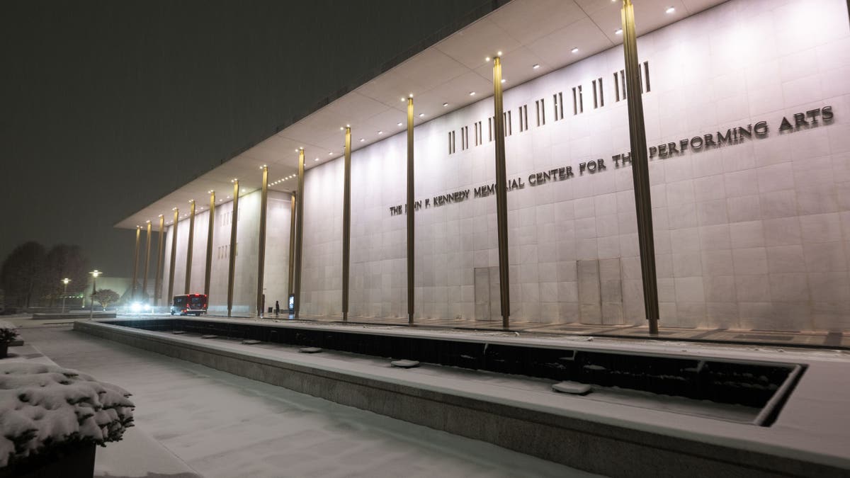 Kennedy Center building after a snow storm