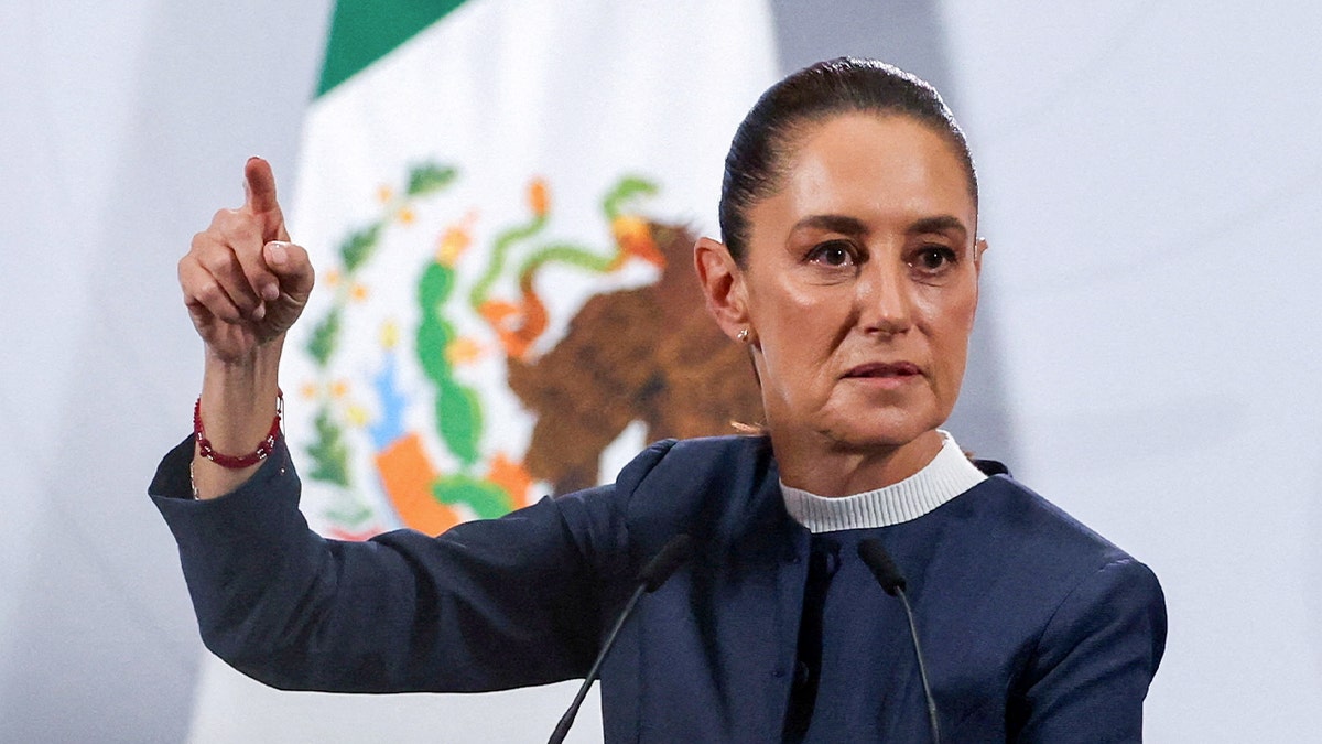 Mexican President Claudia Sheinbaum gestures while speaking.