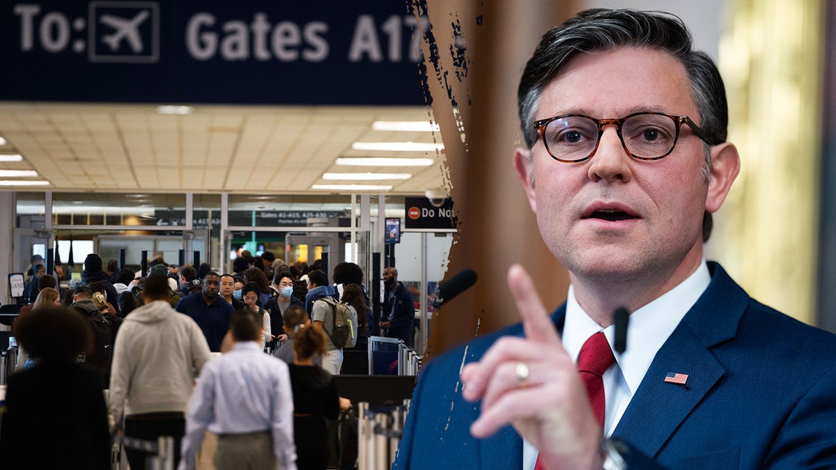 Airport line and Mike Johnson split image