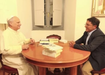 Pope Leo receives book from Armando Lovera