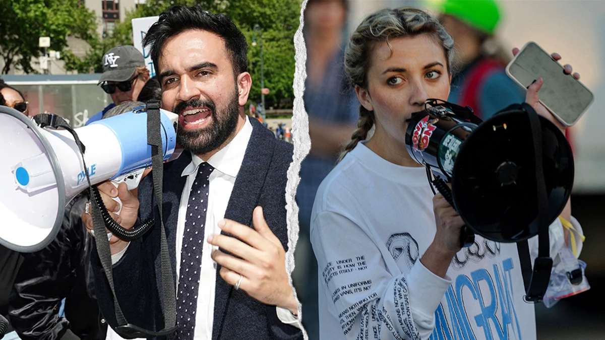 Zohran Mamdani and Kat Abughazaleh with megaphones