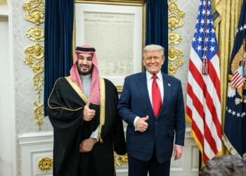 A photo of Crown Prince Mohammed bin Salman and President Donald Trump
