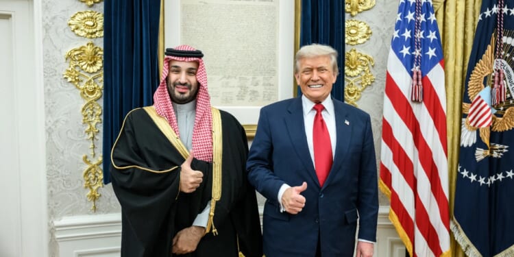 A photo of Crown Prince Mohammed bin Salman and President Donald Trump