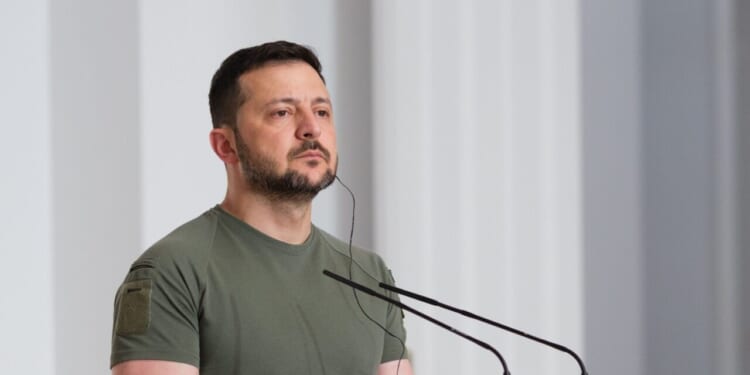 Ukrainian President Volodimir Zelenski meets with Prime Minister Pedro Sanchez at the Moncloa Palace, on May 27, 2024, in Madrid, Spain.