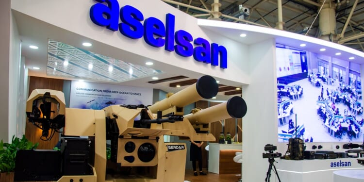 An ASELSAN booth at an arms show.