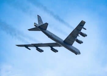 A B-52 flies by during an air show.