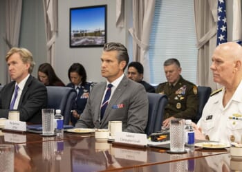 Pete Hegseth and Elbridge Colby at a meeting.