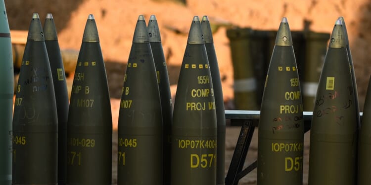 A group of 155mm artillery shells.