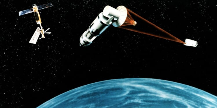 Concept art for President Ronald Reagan's "Strategic Defense Initiative."