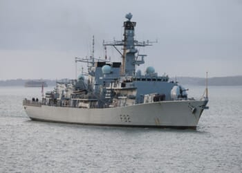 The Plymouth based Royal Navy Type 23 frigate HMS SOMERSET arrives at the Naval Base.