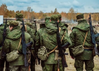 Mobilized Russian soldiers undergo combat training at the training ground.