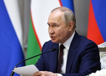 Russian president Vladimir Putin speaks at Tashkent press conference.