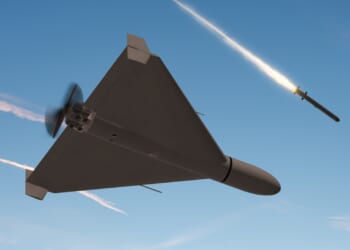 A Russian Shahed drone in flight.