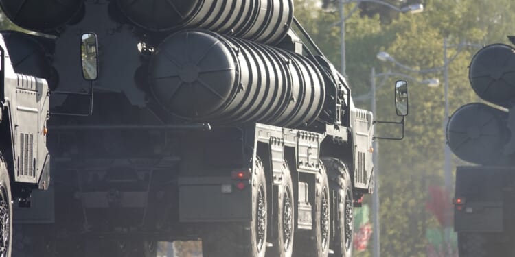 The rear side of a Russian missile truck.