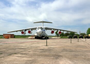 A Beriev A-60 aircraft sits on a tarmac.