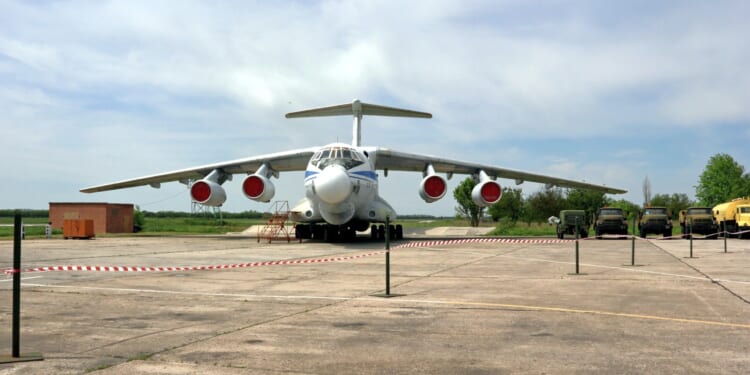 A Beriev A-60 aircraft sits on a tarmac.