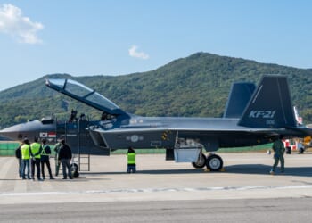 A KF-21 Boramae fighter on display.
