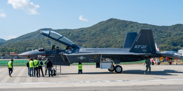 A KF-21 Boramae fighter on display.
