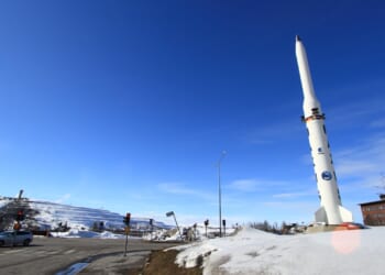 A Swedish rocket on display.