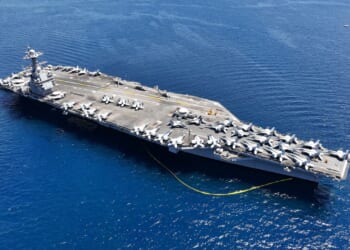 The USS Gerald R. Ford at sea.