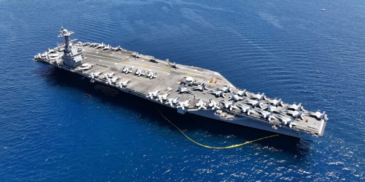 The USS Gerald R. Ford at sea.