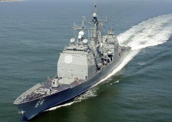 The USS Gettysburg at sail.