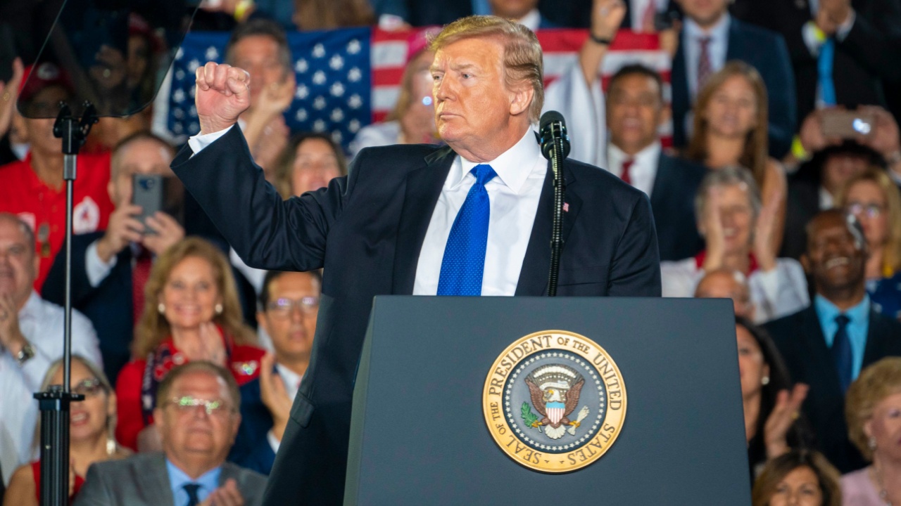 Donald Trump speaks about the Venezuela situation in Miami.