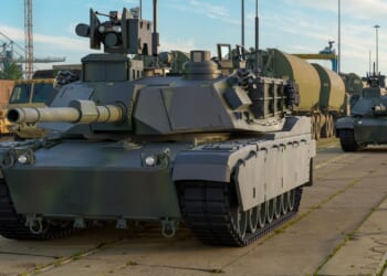 An M1 Abrams tank on display.