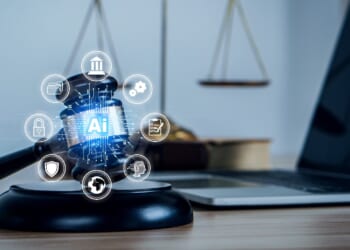 AI Law and AI ethics concept.Judicial gavel and law icon.legislation and regulations of AI Act. legal regulations Controlling artificial intelligence technology is a high risk.cyber law, digital law.