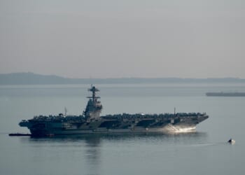 The USS Gerald R. Ford at sea.