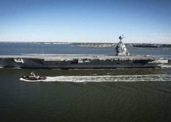 The USS Gerald R. Ford at sail.
