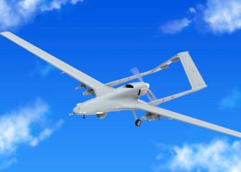 A Turkish Bayraktar drone in flight.