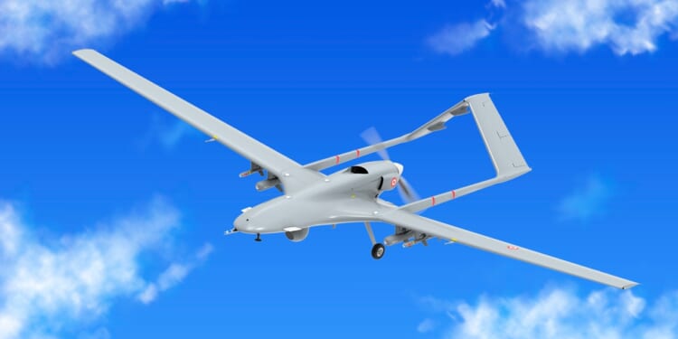 A Turkish Bayraktar drone in flight.