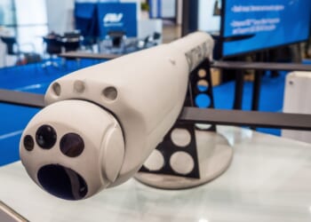 A close-up view of a kamikaze drone.