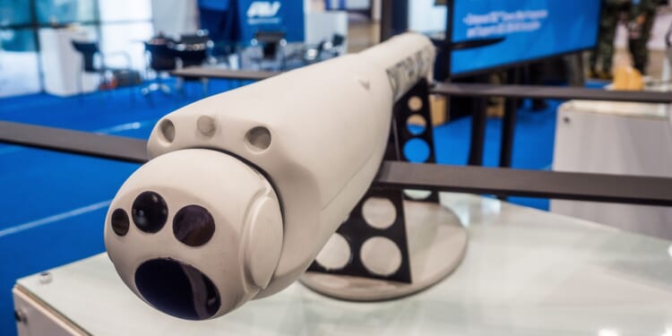 A close-up view of a kamikaze drone.