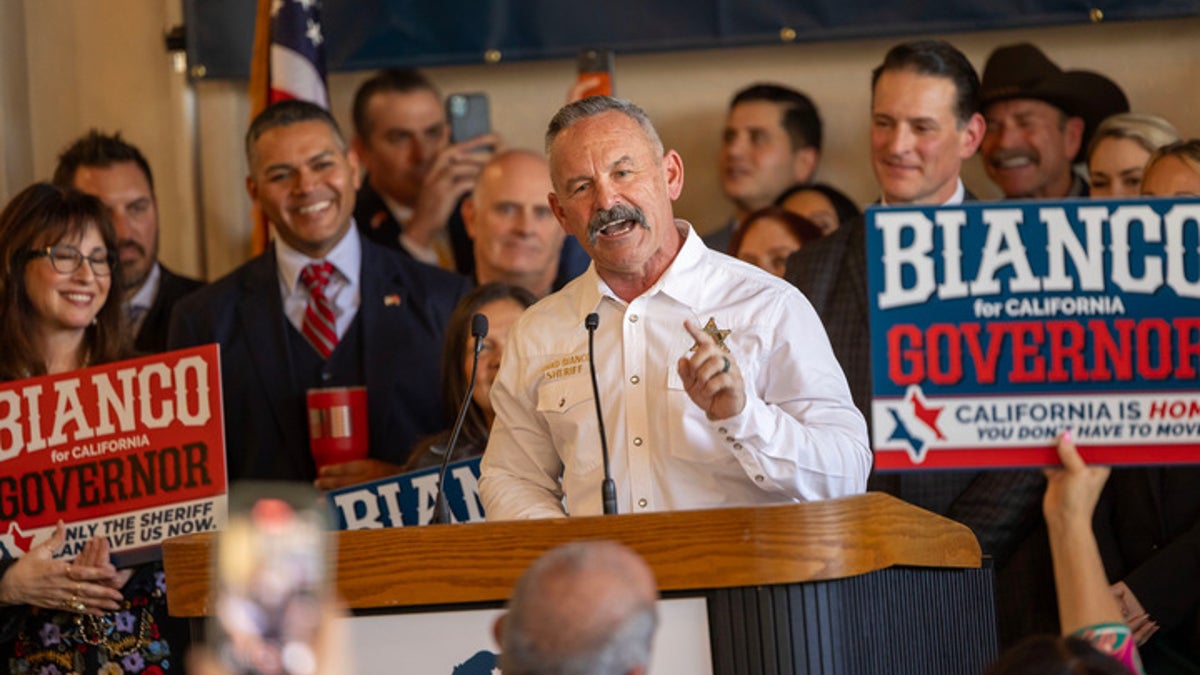 Riverside County, California sheriff Chad Bianco announces his 2026 Republican campaign for governor, in the race to succeed term-limited Gov. Gavin Newsom, in Riverside, California, on Feb. 17, 2025.