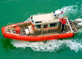 A US Coast Guard ship at sea.
