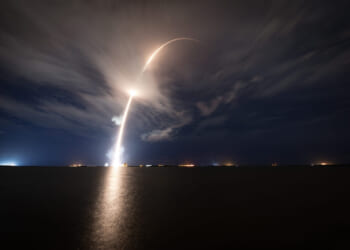 A Falcon 9 rocket carrying the Nusantara Lima mission launches from Space Launch Complex 40 at Cape Canaveral Space Force Station, Florida, on Sept. 11, 2025.