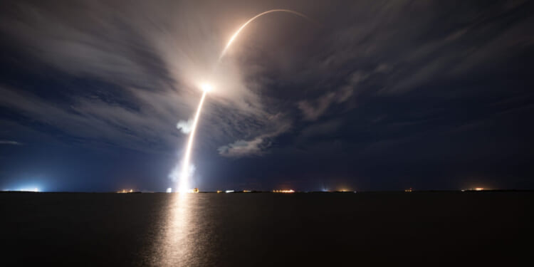 A Falcon 9 rocket carrying the Nusantara Lima mission launches from Space Launch Complex 40 at Cape Canaveral Space Force Station, Florida, on Sept. 11, 2025.